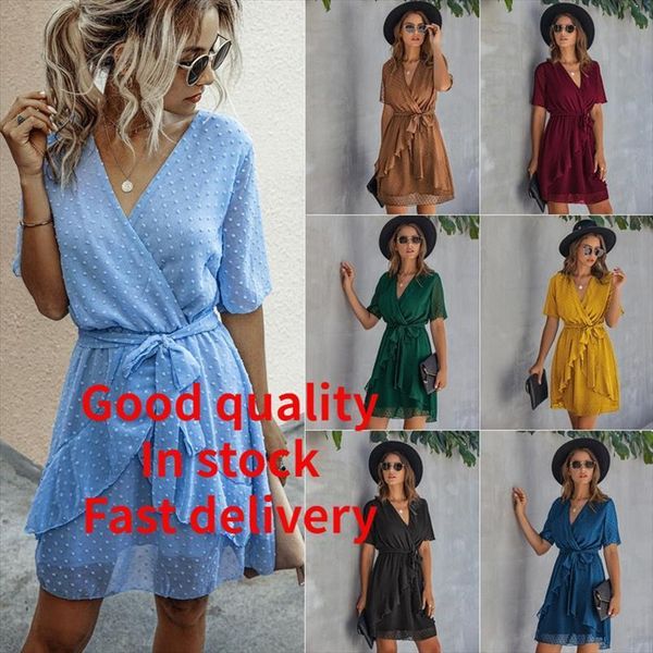 summer fashion v neck women dress elastic waist ruffle lace up dresses sexy, Black;gray
summer fashion v neck women dress elastic waist ruffle lace up dresses sexy, Black;gray