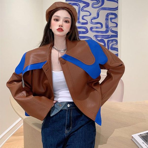 women's leather & faux 3851 spring fall women jacket streetwear biker coat vintage color contrast fashion brown short outerwear female, Black
women's leather & faux 3851 spring fall women jacket streetwear biker coat vintage color contrast fashion brown short outerwear female, Black