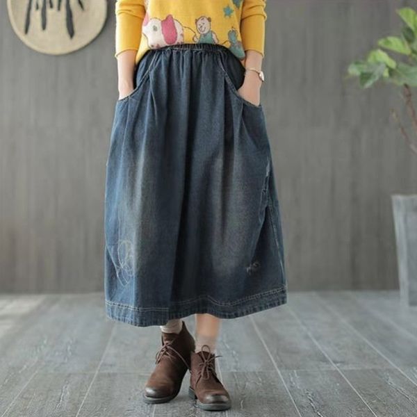 skirts 2021 arrival spring/autumn arts style women loose casual elastic waist a-line mid-calf skirt pocket cotton denim w32 flu4, Black
skirts 2021 arrival spring/autumn arts style women loose casual elastic waist a-line mid-calf skirt pocket cotton denim w32 flu4, Black