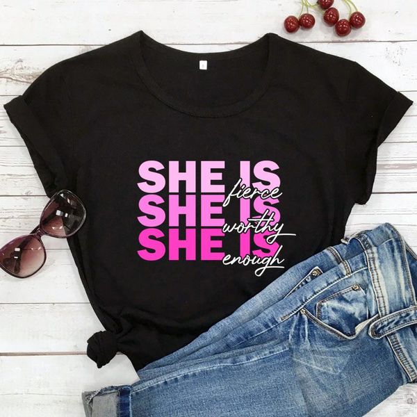 women's t-shirt she is fierce worthy enough colored print vintage empowered women tee shirt top, White
women's t-shirt she is fierce worthy enough colored print vintage empowered women tee shirt top, White