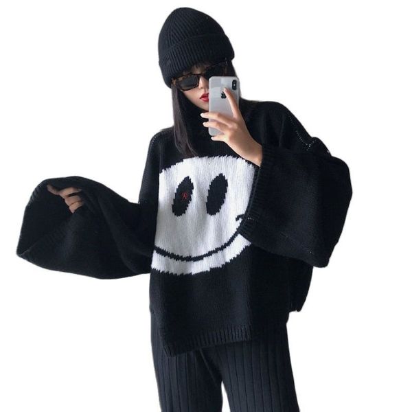 women's sweaters camisola de sorriso japonês grande solto mulheres streetwear outono moda jumper estilo preppy suéteres menina kawaii r, White;black
women's sweaters camisola de sorriso japonês grande solto mulheres streetwear outono moda jumper estilo preppy suéteres menina kawaii r, White;black