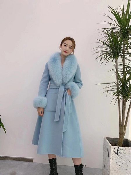 women winter handmade double side 100% woolen cashmere real fur collar long thick wool coat women's & blends, Black
women winter handmade double side 100% woolen cashmere real fur collar long thick wool coat women's & blends, Black