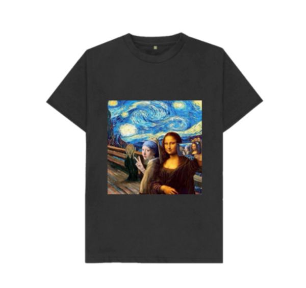 r1 scream starry night pearl earring girl x mona lisa selfie black t-shirt s6xl, White;black
r1 scream starry night pearl earring girl x mona lisa selfie black t-shirt s6xl, White;black