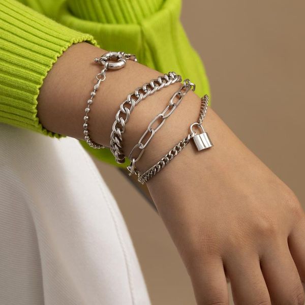 link, chain european and american jewelry, punk hip-hop style lock bracelet, women's mix match multi- geometric round buckle set, Black
link, chain european and american jewelry, punk hip-hop style lock bracelet, women's mix match multi- geometric round buckle set, Black