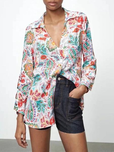 women's blouses & shirts 2021 floral print woman shirt summer chic lapel long sleeve button strap cuff casual asymmetric hem women, White
women's blouses & shirts 2021 floral print woman shirt summer chic lapel long sleeve button strap cuff casual asymmetric hem women, White