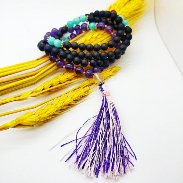 link, chain handmade beads necklace 8mm natural stone tassel ame-thyst obsidian mala yoga drop, Black
link, chain handmade beads necklace 8mm natural stone tassel ame-thyst obsidian mala yoga drop, Black