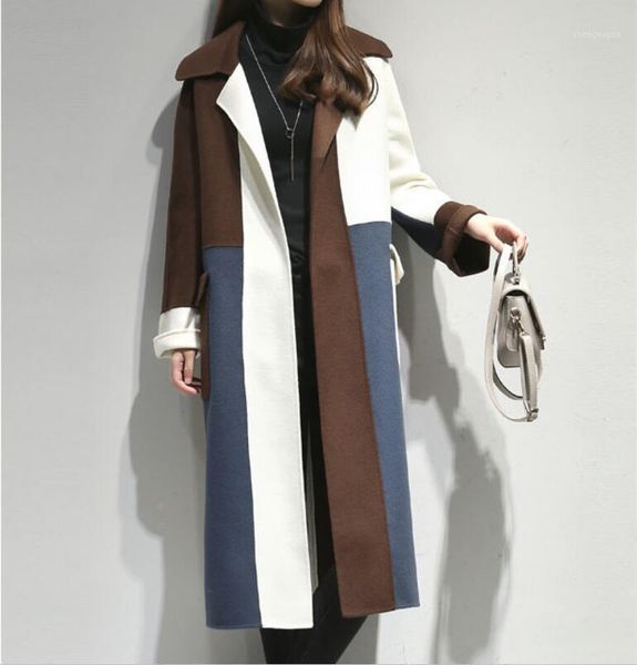 women's woolen coats long wool blands plus jacket lapels sleeves splice streetwear outerwear windproof overcoats & blends, Black
women's woolen coats long wool blands plus jacket lapels sleeves splice streetwear outerwear windproof overcoats & blends, Black