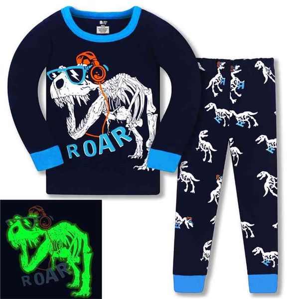 

jumping meters arrival cotton clothing sets luminous dinosaur boys girls pyjamas for autumn spring home toddler sleepwear 210529, White