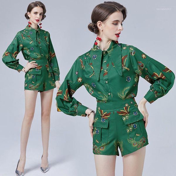 women's tracksuits autumn runway lantern sleeve lapel collar peacock feather floral print shirts + pencil green shorts two piece set 86, Gray
women's tracksuits autumn runway lantern sleeve lapel collar peacock feather floral print shirts + pencil green shorts two piece set 86, Gray