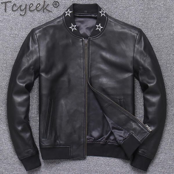 men's leather & faux tcyeek 100% real jacket men 2021 zip long sleeve sheepskin casual short coat plus size 5xl spring outwear pph1052, Black
men's leather & faux tcyeek 100% real jacket men 2021 zip long sleeve sheepskin casual short coat plus size 5xl spring outwear pph1052, Black