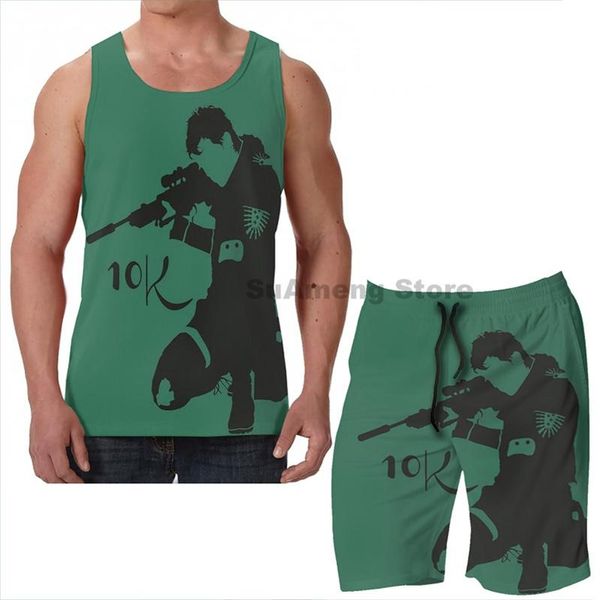 men's tracksuits summer funny print men tank women z nation - 10k beach shorts sets fitness vest, Gray