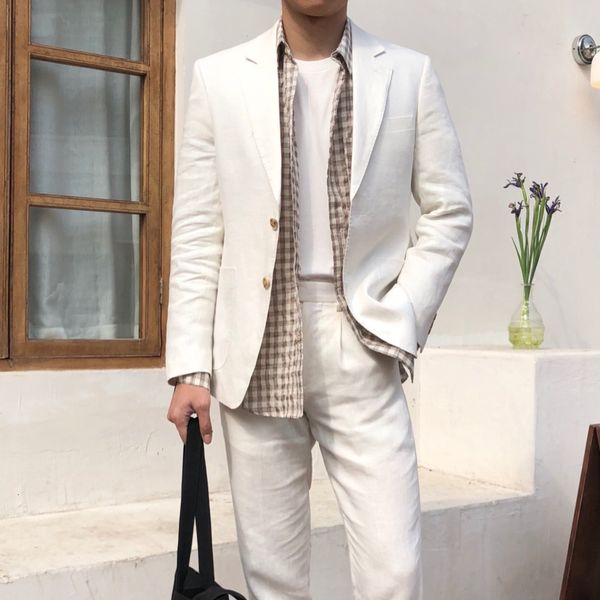 men's suits & blazers solid linen suit, business evening , 2 pieces, 2021, White;black
men's suits & blazers solid linen suit, business evening , 2 pieces, 2021, White;black