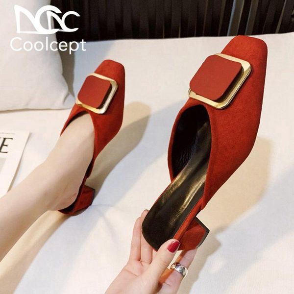 dress shoes coolcept women summer sandals pointed toe thick heel suede leather buckle mules slippers elegant ladies footwear, Black
dress shoes coolcept women summer sandals pointed toe thick heel suede leather buckle mules slippers elegant ladies footwear, Black