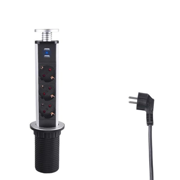 professional hand tool sets pull up 3 socket 2 usb charge port kitchen table deskoutlet retractable eu plug aluminum body blue backl