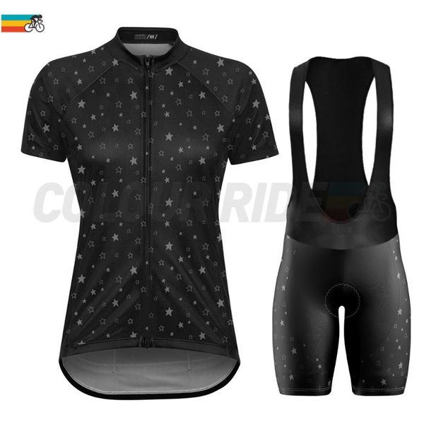 racing sets 2021 lady cycling clothing women short sleeve bike jersey set summer breathable little star print fashion cycl sweatshirt suit, Black;blue