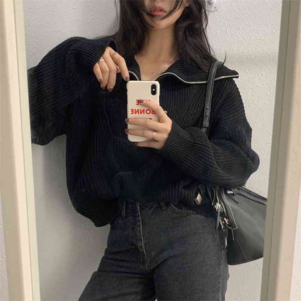 korea chic autumn and winter niche design half high neck zipper loose casual wild long-sleeved sweater jacket gx1313 210507, White;black
korea chic autumn and winter niche design half high neck zipper loose casual wild long-sleeved sweater jacket gx1313 210507, White;black