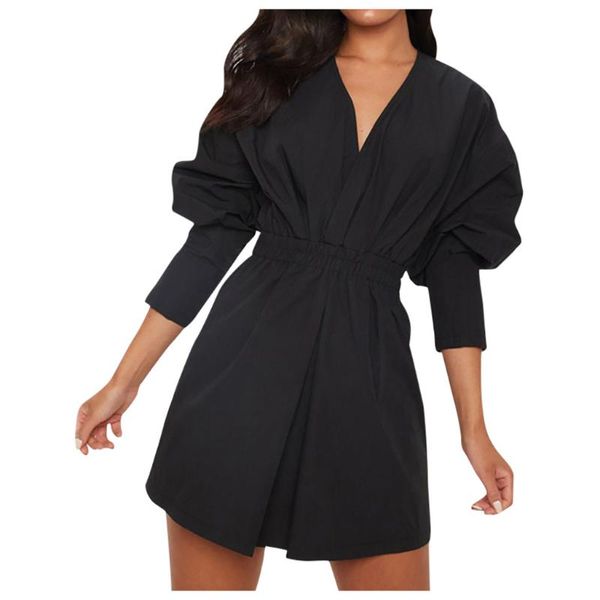 women dress vintage black fashion solid spring long sleeve v-neck waist was thin summer elegant trend cozy casual dresses, Black;gray
women dress vintage black fashion solid spring long sleeve v-neck waist was thin summer elegant trend cozy casual dresses, Black;gray