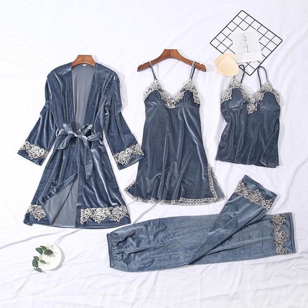 two piece dress arrival 4 pieces velvet warm pajamas set women lace sleepwear suit winter nightdress woman nightwear, White
two piece dress arrival 4 pieces velvet warm pajamas set women lace sleepwear suit winter nightdress woman nightwear, White