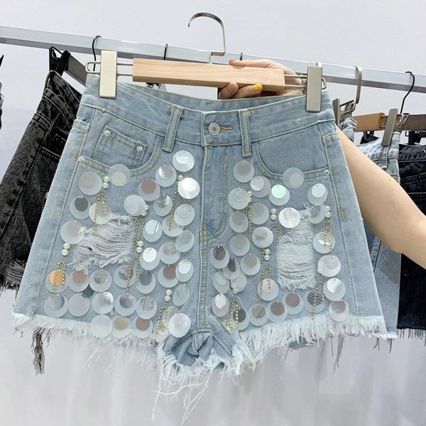 women's shorts 2021 summer women tassel sequins denim fashion high waist burr pockets hole short jeans casual wide leg, White;black
women's shorts 2021 summer women tassel sequins denim fashion high waist burr pockets hole short jeans casual wide leg, White;black