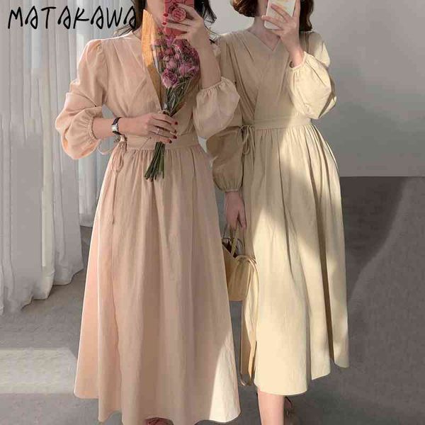 matakawa korean chic minimalist robe temperament v-neck dress cross waist dress mid-length puff sleeve vestidos women 210513, Black;gray
matakawa korean chic minimalist robe temperament v-neck dress cross waist dress mid-length puff sleeve vestidos women 210513, Black;gray