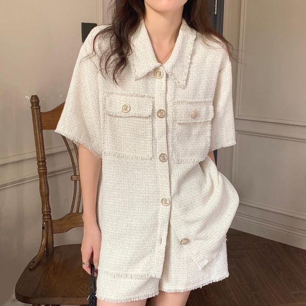 women's tracksuits korean summer fashion lapel chic single breasted tassel short sleeve shirt high waist straight casual shorts two-pie, Gray
women's tracksuits korean summer fashion lapel chic single breasted tassel short sleeve shirt high waist straight casual shorts two-pie, Gray