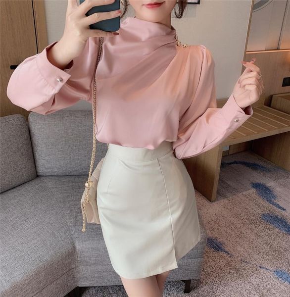 women's blouses & shirts spring korean style office shirt elegant long sleeve irregular buttons blouse female satin lady, White
women's blouses & shirts spring korean style office shirt elegant long sleeve irregular buttons blouse female satin lady, White