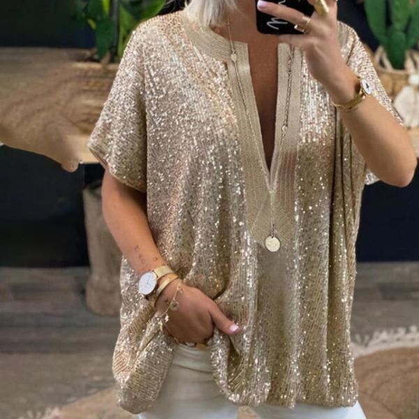 women's t-shirt women short sleeve sequins t shirt summer femme tees ladies shirts clothes v neck 2021 loose casual silver gold col, White
women's t-shirt women short sleeve sequins t shirt summer femme tees ladies shirts clothes v neck 2021 loose casual silver gold col, White