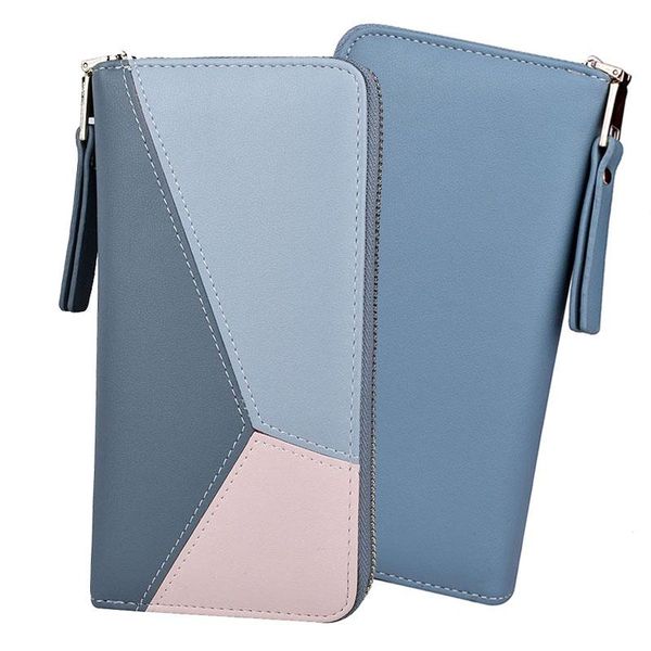 card holders pu leather long holder cover women wallet fashion geometric patterns purse colorblock zipper phone clutch bag, Brown;gray 
card holders pu leather long holder cover women wallet fashion geometric patterns purse colorblock zipper phone clutch bag, Brown;gray