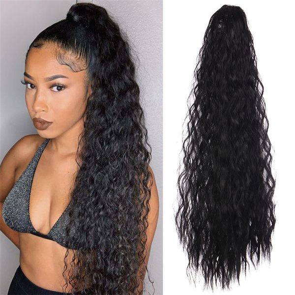 60cm long drawstring deep wave synthetic grip ponytail simulation human hair extensions bundles ponytails as-24po pelucas, Black
60cm long drawstring deep wave synthetic grip ponytail simulation human hair extensions bundles ponytails as-24po pelucas, Black
