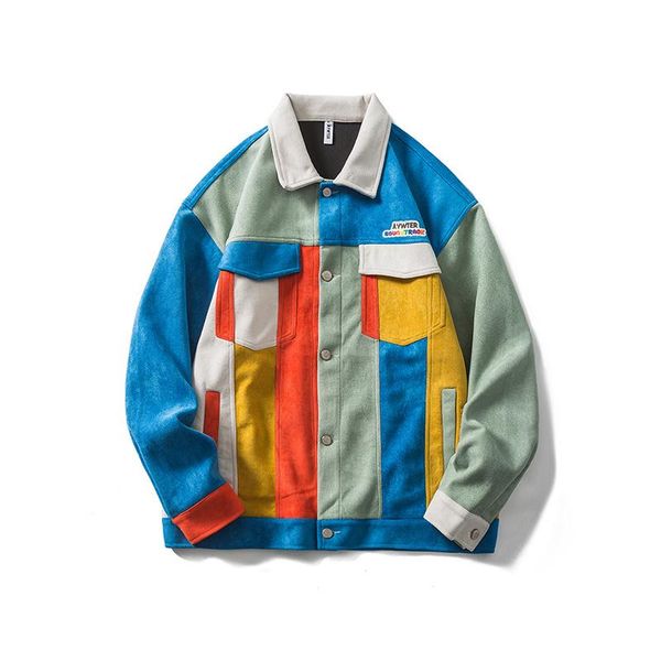 men's jackets japanese retro letter embroidery suede tooling mens and womens oversize color block streetwear casual coat outwear, Black;brown
men's jackets japanese retro letter embroidery suede tooling mens and womens oversize color block streetwear casual coat outwear, Black;brown