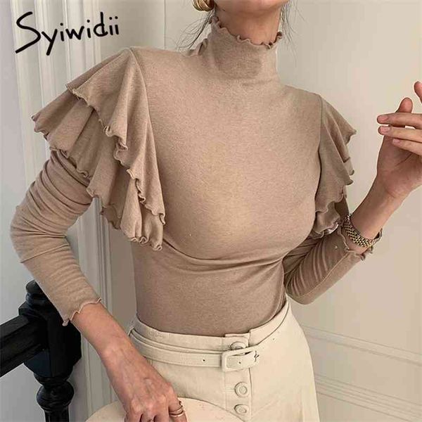 butterfly sleeve t shirt for women turtleneck tshirt clothing vintage white casual ruffles solid fashion 210607
butterfly sleeve t shirt for women turtleneck tshirt clothing vintage white casual ruffles solid fashion 210607
