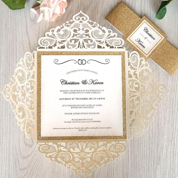 greeting cards 50 pieces gold laser cut wedding invitations with glitter border and envelope cw2519
greeting cards 50 pieces gold laser cut wedding invitations with glitter border and envelope cw2519