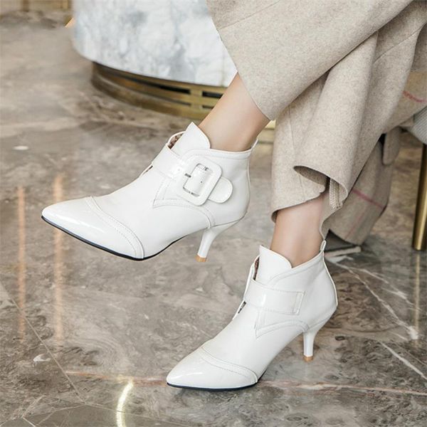 boots women autumn ankle pu leather thin high heels short buckle pointed toe shoes female winter size 34-43, Black
boots women autumn ankle pu leather thin high heels short buckle pointed toe shoes female winter size 34-43, Black