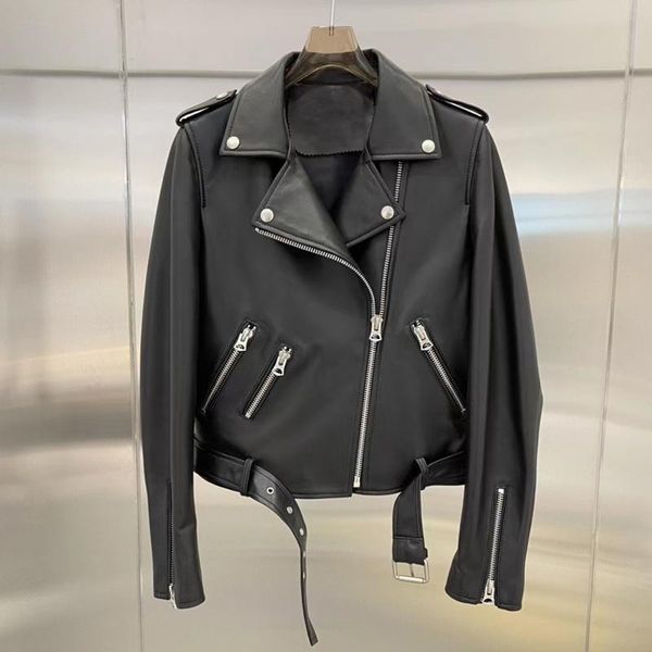 women's leather & faux genuine arrival jacket 2021 women coat spring locomotive model style turn-down collar female short zippers, Black
women's leather & faux genuine arrival jacket 2021 women coat spring locomotive model style turn-down collar female short zippers, Black