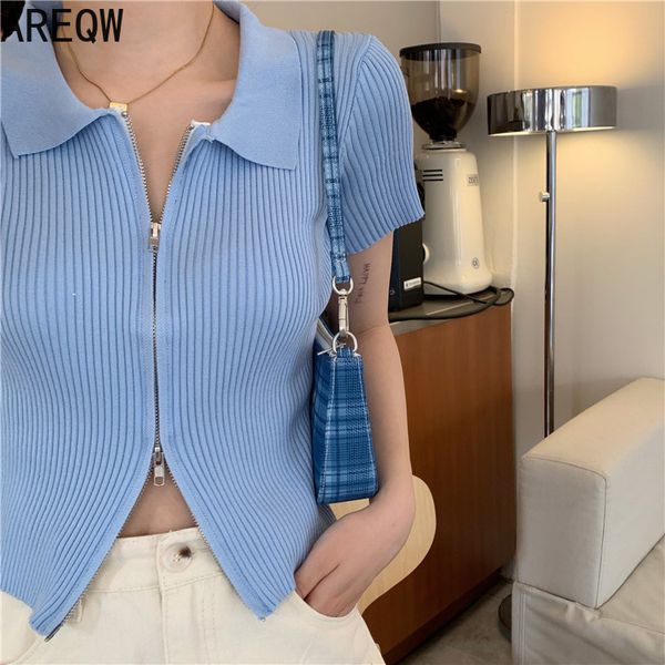 european and american retro fashionable lapel zipper sweater women's spring and summer waist slim short-sleeved ice 210507, White
european and american retro fashionable lapel zipper sweater women's spring and summer waist slim short-sleeved ice 210507, White