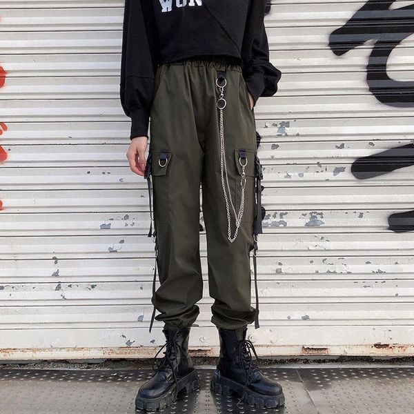 women's pants & capris 2021 women fashion cargo harajuku chain pockets full length trousers high waist hip-hop punk harem streetwear, Black;white
women's pants & capris 2021 women fashion cargo harajuku chain pockets full length trousers high waist hip-hop punk harem streetwear, Black;white
