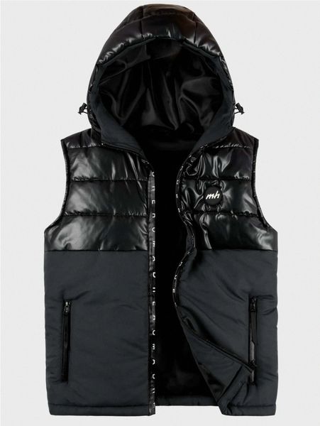men letter patched detail zip pocket hooded quilted coat o0k9#, Black;brown
