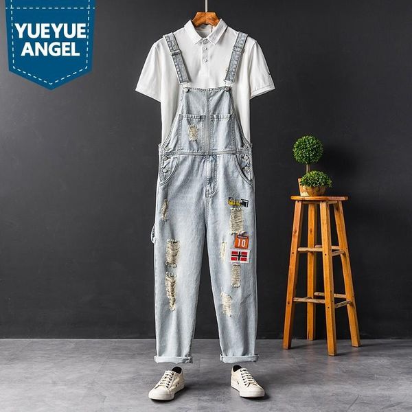 summer brand fashion hole ripped mens denim jumpsuits casual pockets patchs loose sleeveless suspender male cargo overalls men's jeans, Blue
summer brand fashion hole ripped mens denim jumpsuits casual pockets patchs loose sleeveless suspender male cargo overalls men's jeans, Blue