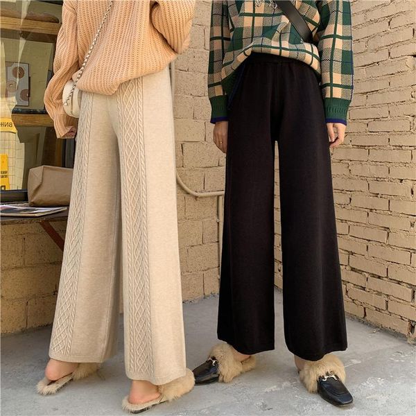 women's pants & capris 2021 women autumn winter elastic high waist knitted long wide leg loose straight drape sweater trousers, Black;white
women's pants & capris 2021 women autumn winter elastic high waist knitted long wide leg loose straight drape sweater trousers, Black;white