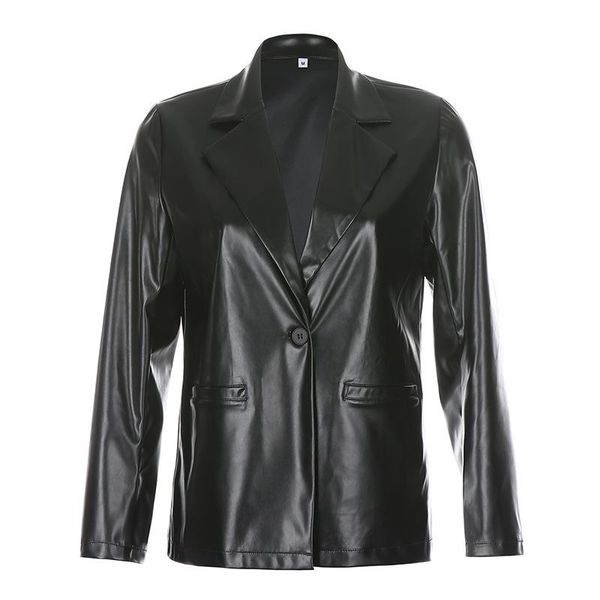 women's leather & faux pu suit jacket spring and autumn fashion one button pocket loose versatile high street quality, Black
women's leather & faux pu suit jacket spring and autumn fashion one button pocket loose versatile high street quality, Black