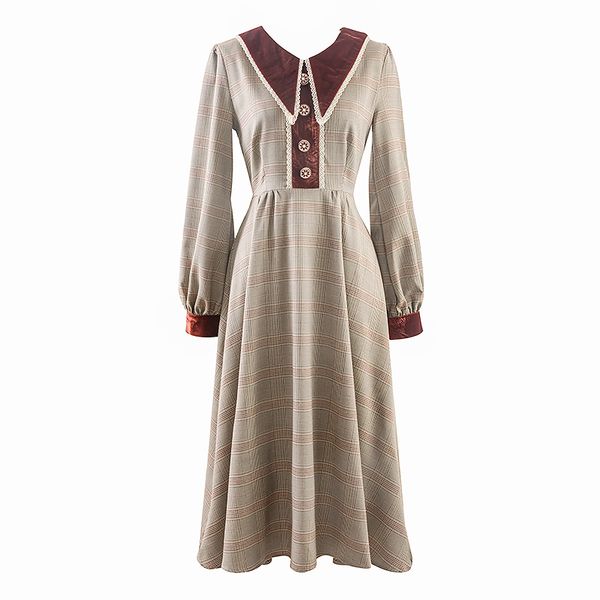 women khaki plaid dress button long sleeve empire vintage elegant chic spring autumn d2206 210514, Black;gray
women khaki plaid dress button long sleeve empire vintage elegant chic spring autumn d2206 210514, Black;gray