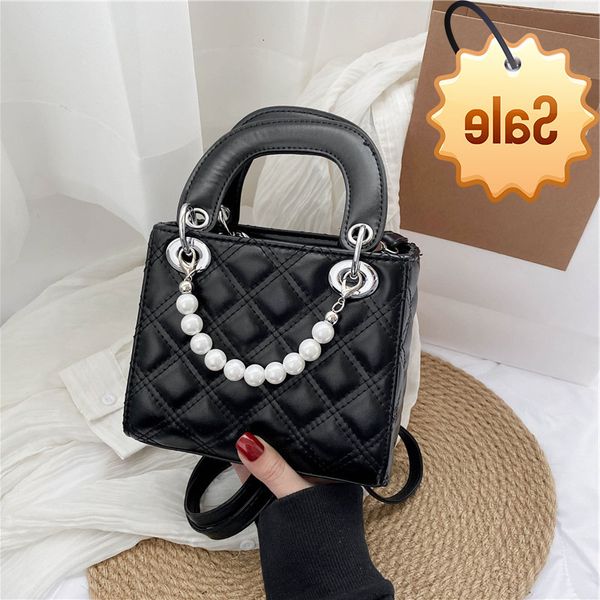 2021 new lingge embroidered thread handbag fashion pearl chain diana women's one shoulder