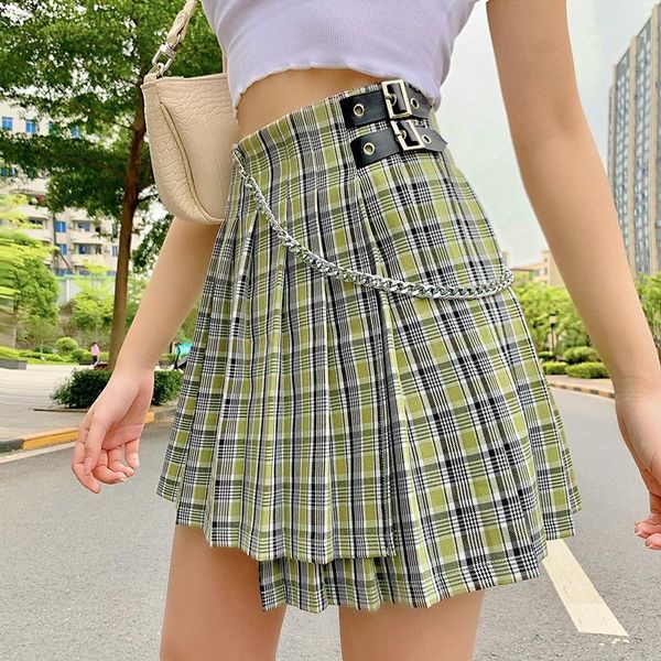 skirts osllenlla plaid pleated mini skirt women short aysmmetric hem with chain belt ladies streetwear summer, Black
skirts osllenlla plaid pleated mini skirt women short aysmmetric hem with chain belt ladies streetwear summer, Black