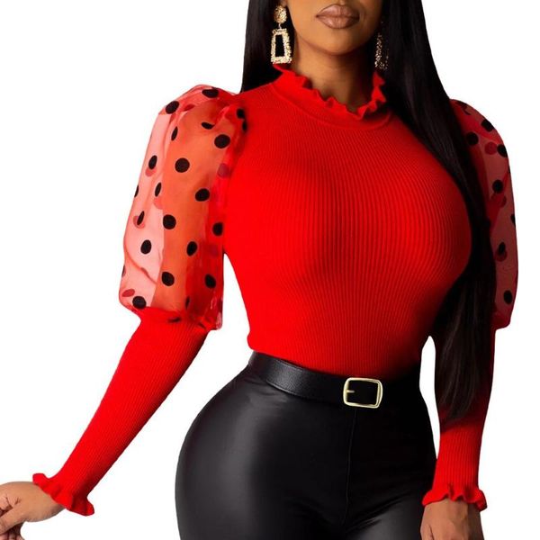 casual knit ribbed blouse o-neck slim mesh puff sleeve stretch dots female 2021 spring womens and blouses 7 color women's & shirts, White
casual knit ribbed blouse o-neck slim mesh puff sleeve stretch dots female 2021 spring womens and blouses 7 color women's & shirts, White