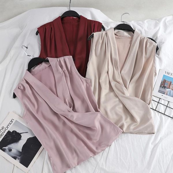 women's blouses & shirts elegant 2021 women spring summer v-neck shirt casual solid color slim chiffon pullover sleeveless satin silk b, White
women's blouses & shirts elegant 2021 women spring summer v-neck shirt casual solid color slim chiffon pullover sleeveless satin silk b, White