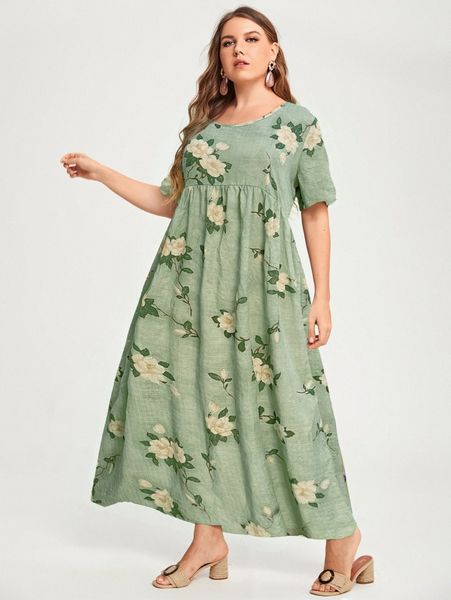 plus floral print dress q2rf#, Black