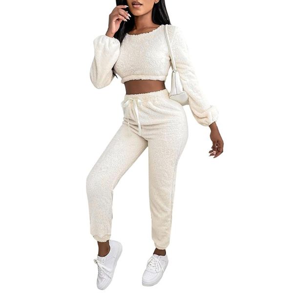 women's two piece pants 2021 suit fashion casual tracksuit set knitted solid slim fit crop fur collar fall clothes for women, White
women's two piece pants 2021 suit fashion casual tracksuit set knitted solid slim fit crop fur collar fall clothes for women, White