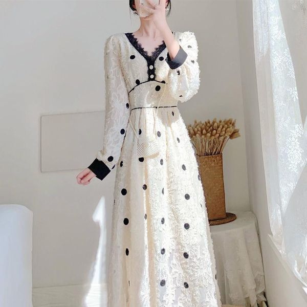 casual dresses 2021 women long elegant fashion vintage dot fashionable party lace chiffon ladies sleeve dress vesidos, Black;gray
casual dresses 2021 women long elegant fashion vintage dot fashionable party lace chiffon ladies sleeve dress vesidos, Black;gray