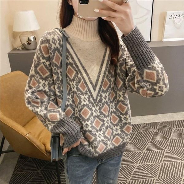 women's sweaters turtleneck woman loose autumn and winter knitted pullover oversized sweater women casual jumper outerwear, White;black
women's sweaters turtleneck woman loose autumn and winter knitted pullover oversized sweater women casual jumper outerwear, White;black