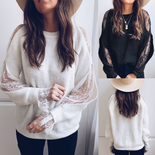 korean pit long sleeve women's sweater fashion o-neck hollow out sweaters autumn winter lace loose sweater female 210423, White;black
korean pit long sleeve women's sweater fashion o-neck hollow out sweaters autumn winter lace loose sweater female 210423, White;black